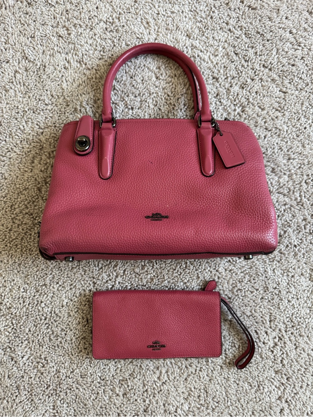 Coach Brooklyn Carryall 28 56839 Wallet Pebbled Dark Pink/Maroon Hand Bag